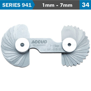 Radius Gauge 1-7mm 17x2 Leaves 0.03mm Acc. Concave & Convex Surface