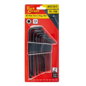 10pc Torx Key Set T9-t50 Cr-v Carded